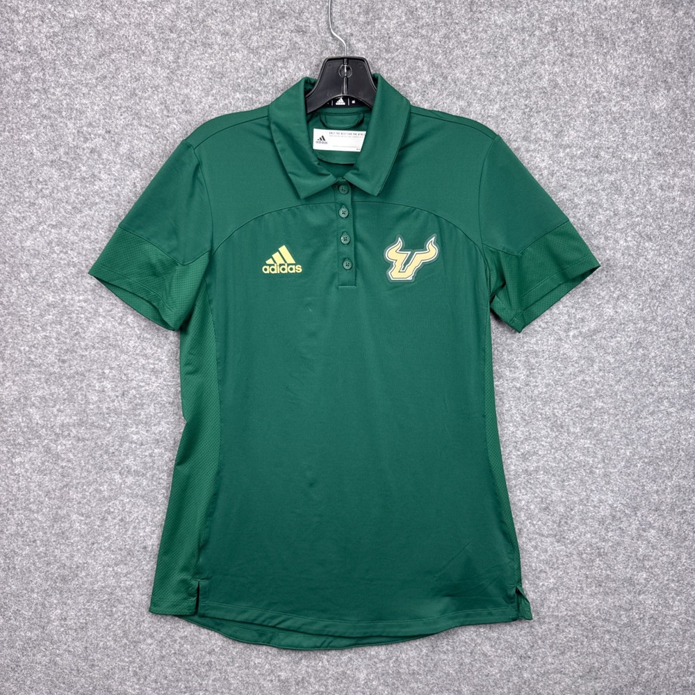 Adidas USF Bulls Womens Polo Shirt Green Short Sleeve South Florida NCAA Size MT